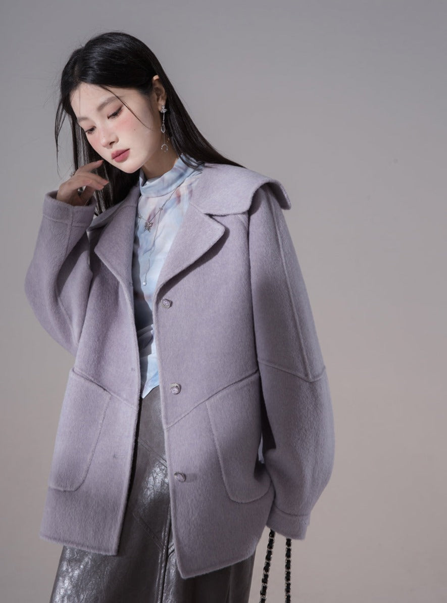 Textured Collar Wool Tweed Jacket