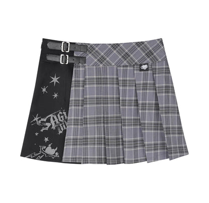 Plaid Graffiti Pleated Skirt Matching Set