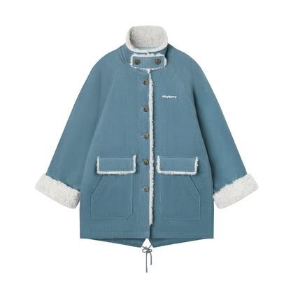 Corduroy Patchwork Fur Collar Jacket