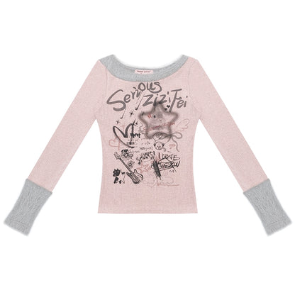 Patchwork Plush Crew Neck Knitted Base Shirt