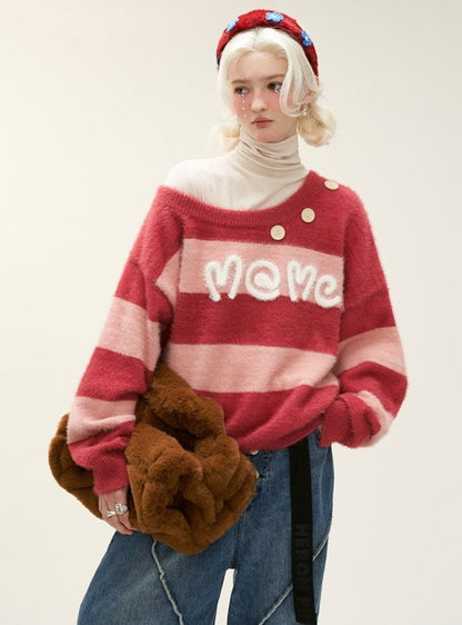 Striped fluff knitwear tops