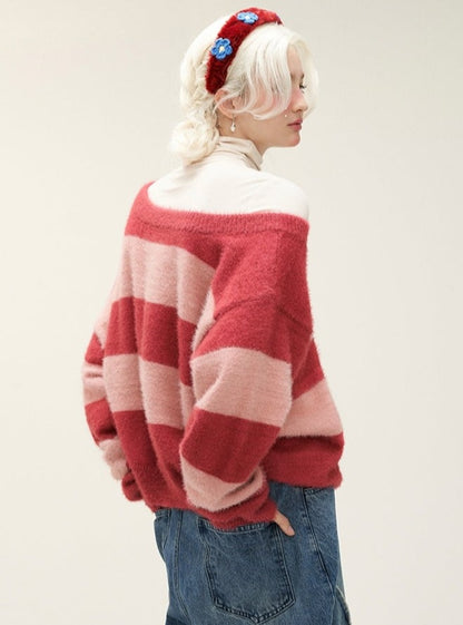 Striped fluff knitwear tops