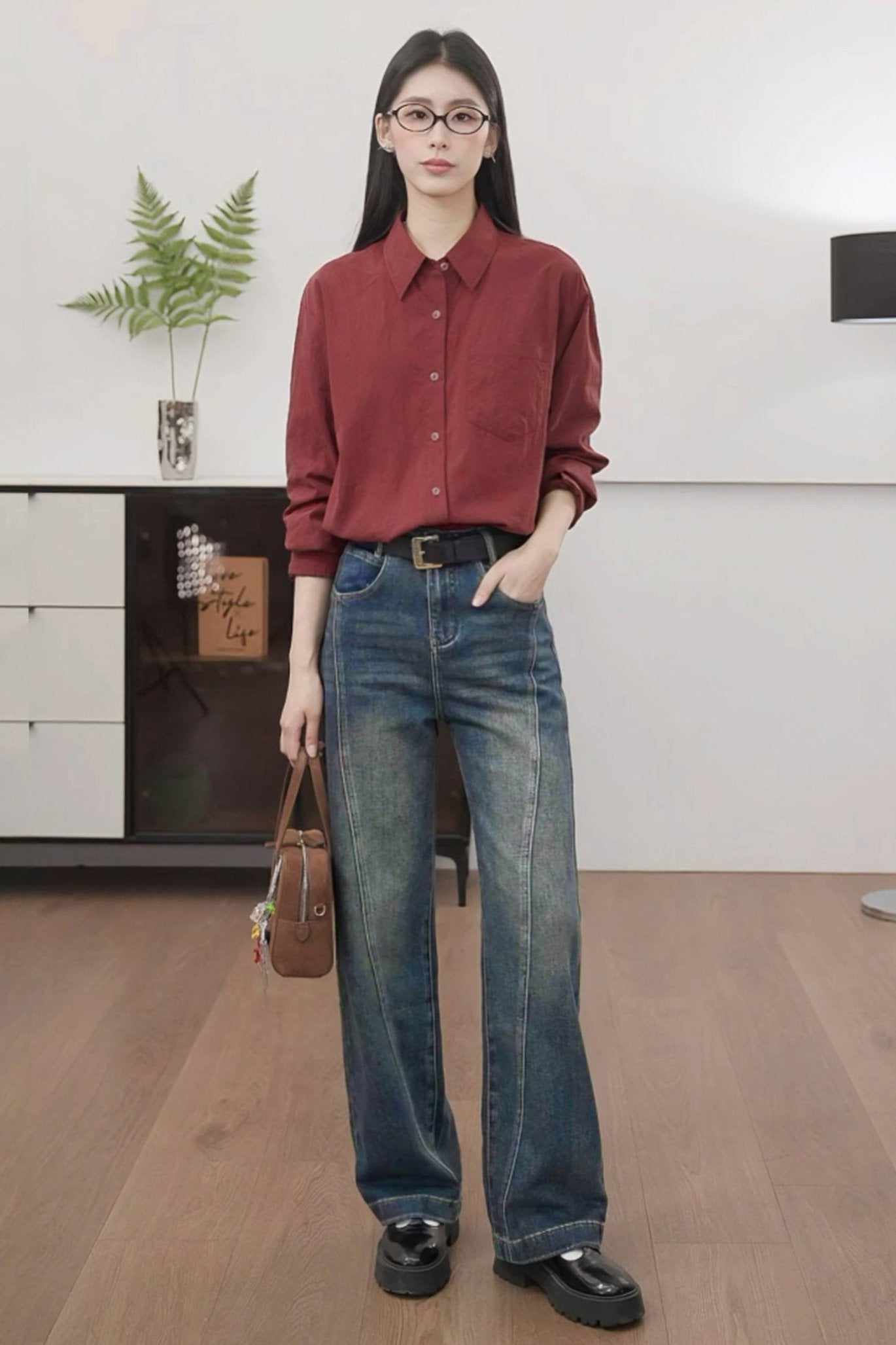 Fashionable Retro Loose Slim High Waist Pants