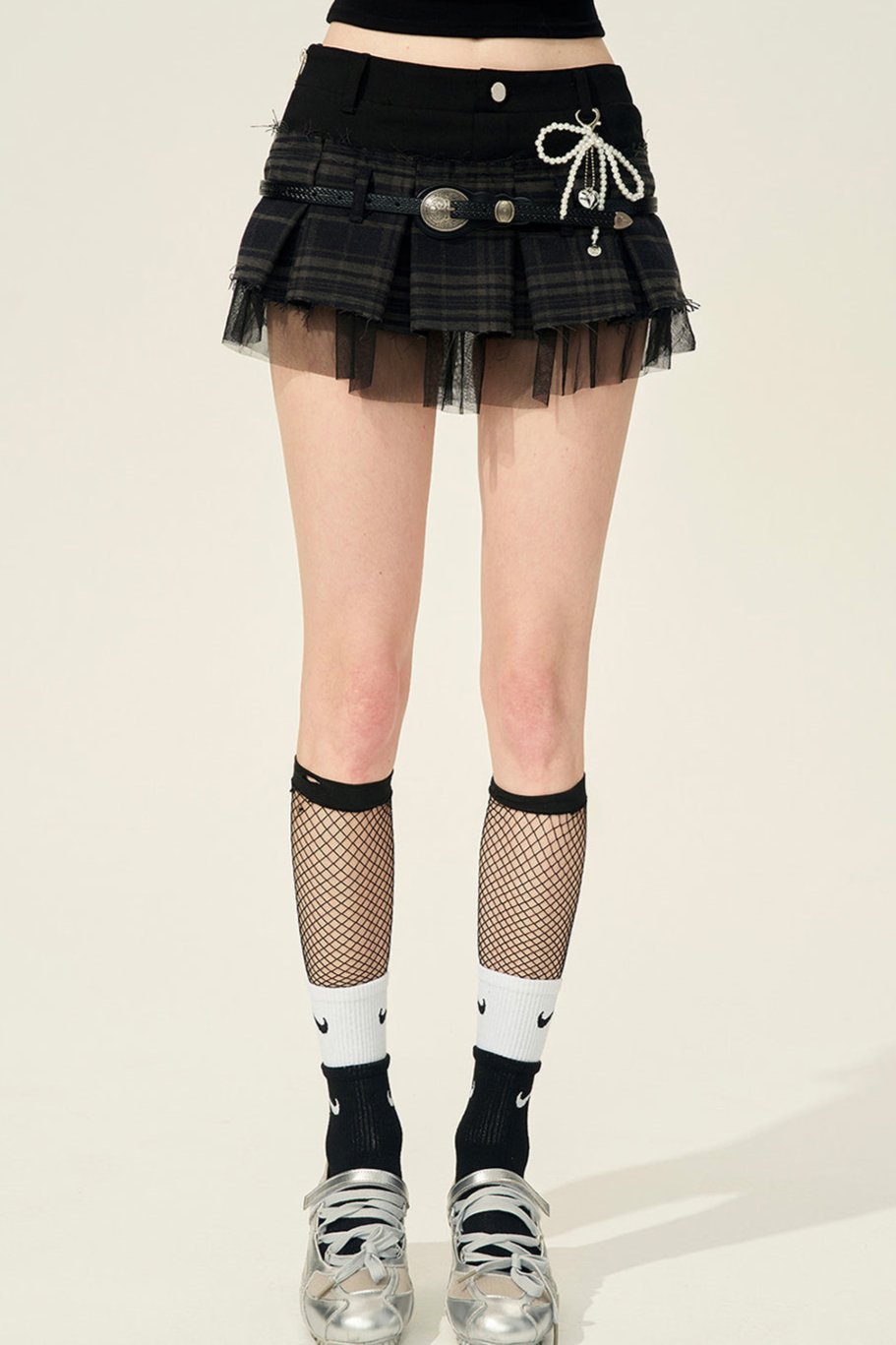 Thin Plaid Mesh Tutu Skirt