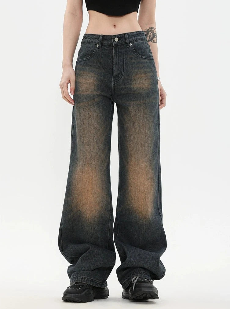 Vintage Wash Distressed Wide-Leg Pants