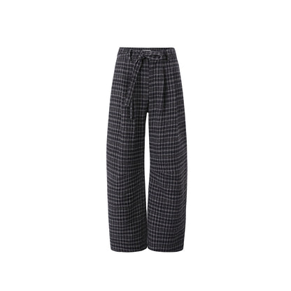 Plaid Woolen Wide-Leg Pants