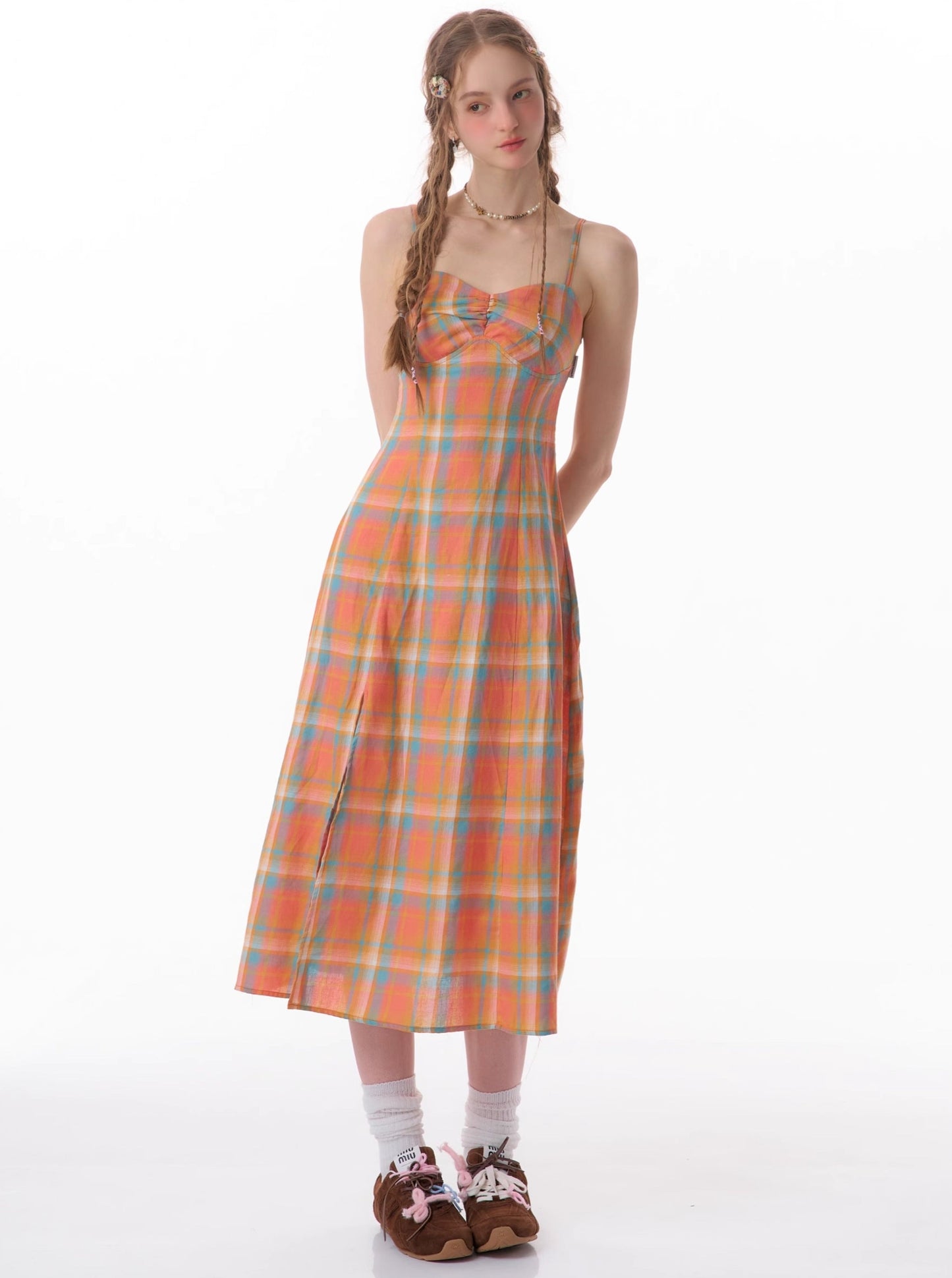 American Orange Plaid Kleid