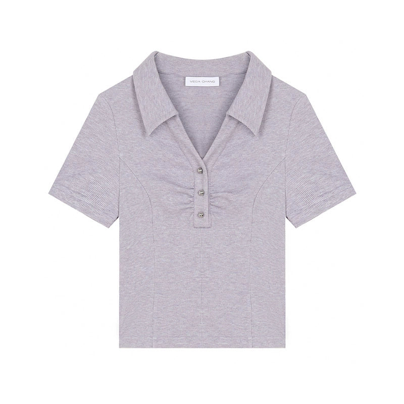 Casual Polo Collar Slim Top