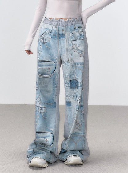 Straight-leg loose denim trousers