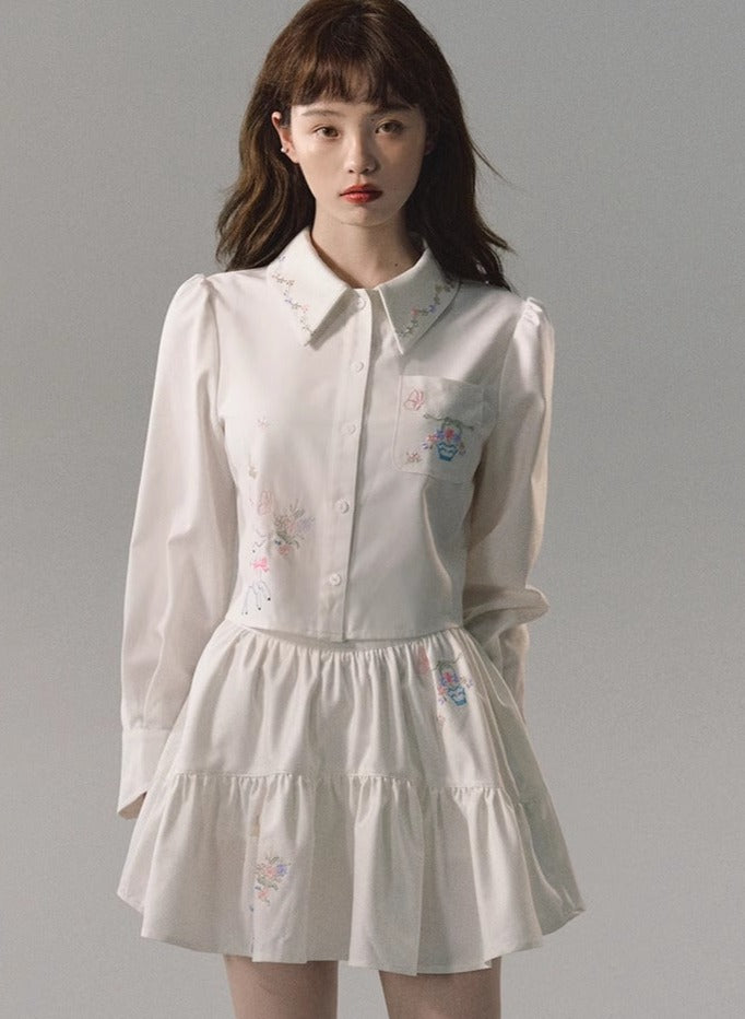 Short shirt embroidered skirt setup