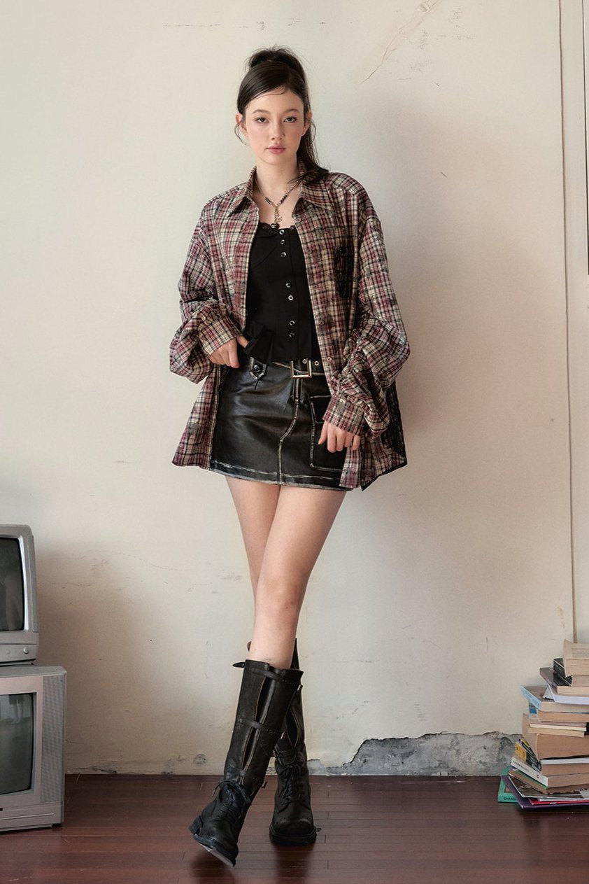 Plaid Patchwork Loose Shirt Jacket