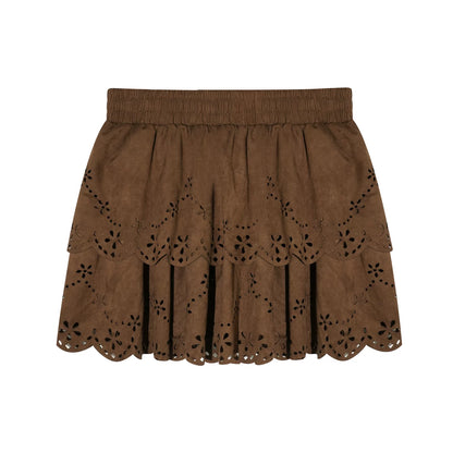 Suede Embroidered Cake Skirt