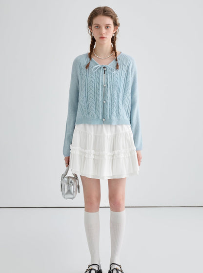 lace-up wool knitted cardigan top