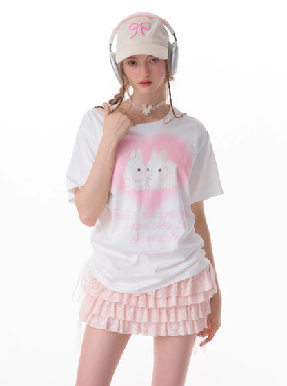 Retro Rabbit Print Loose T-Shirt