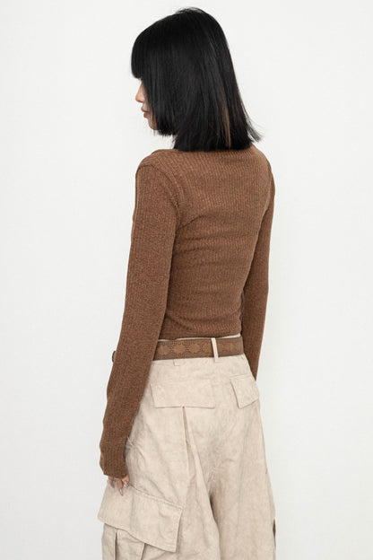 Mock Layer Slim Knit Top