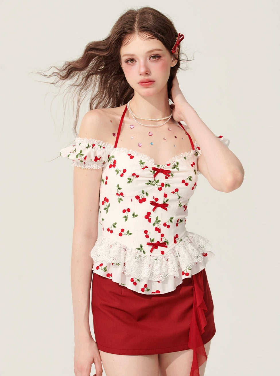 White Halterneck Lace Top