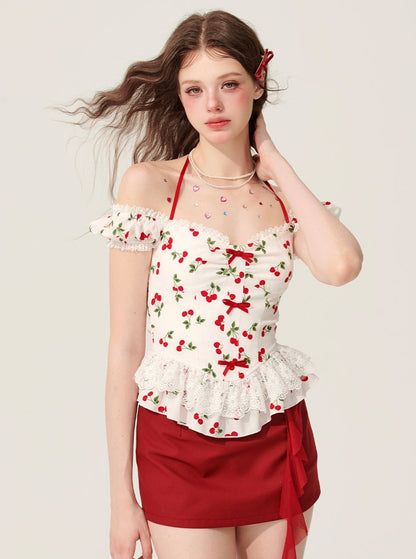 White Halterneck Lace Top