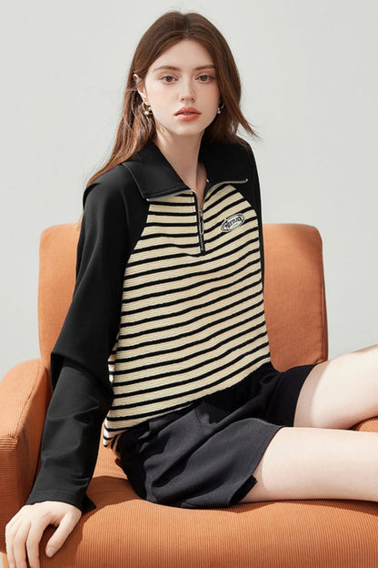 Half-Zip Striped Casual Top