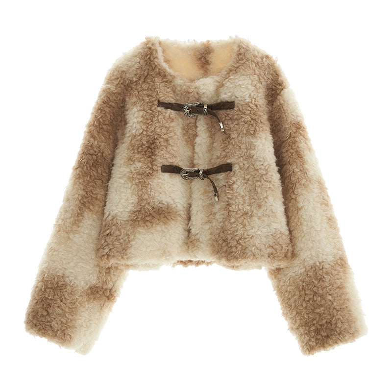 Lamb Fur Button Cropped Jacket