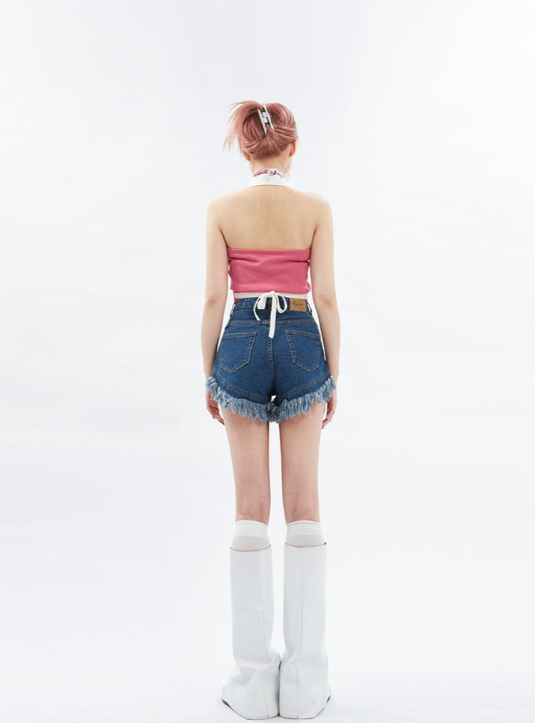 High Waist Wide Legs Slim Short Jean Pants