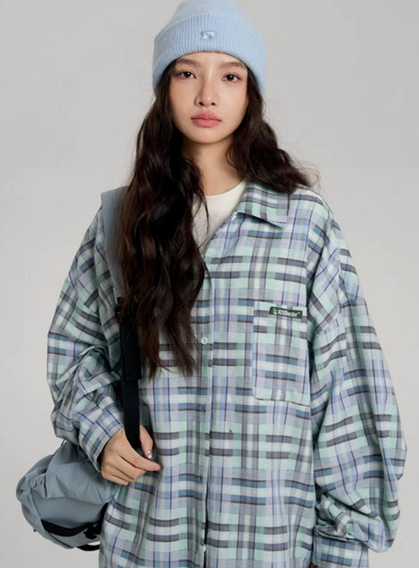 Hip-Hop Loose Plaid Long Shirt
