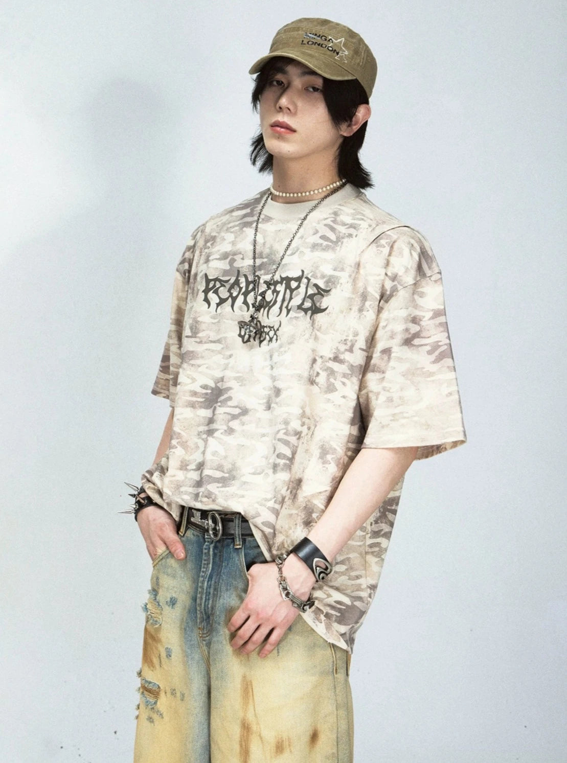 Camouflage Letter Print T-Shirt