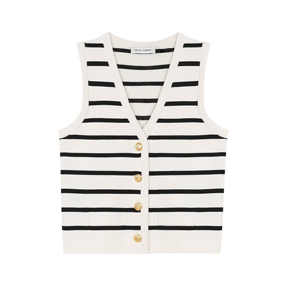 Simple Casual Striped Knit Vest Top