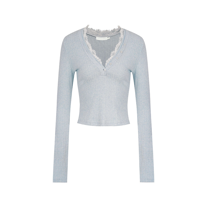 Lace V-Neck Knit Sweater Set-Up