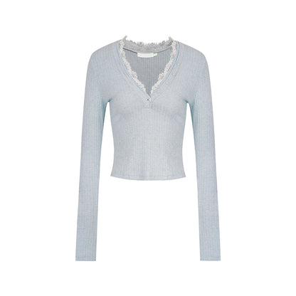 Lace V-Neck Knit Sweater Set-Up