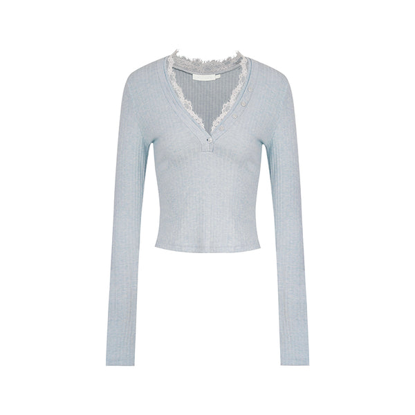 Lace V-Neck Knit Sweater Set-Up