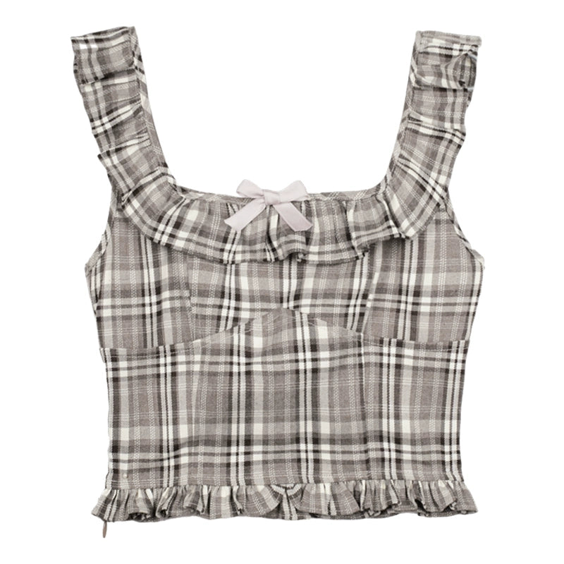 Age-Reducing Plaid Sleeveless Suspenders Top