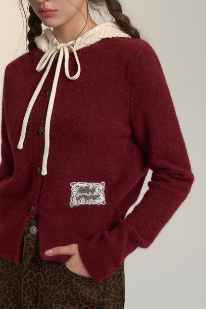 Cut-Out Hooded Knit Cardigan