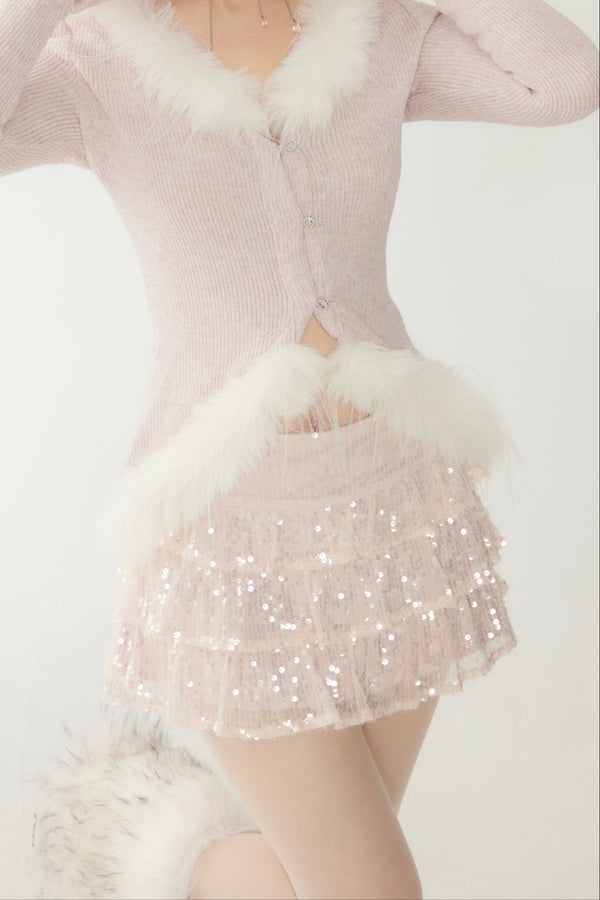Pink Sequined Ruffle Cake Skirt