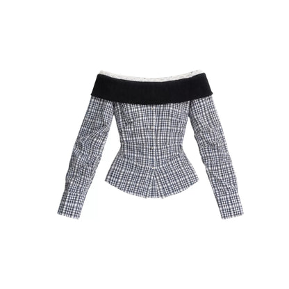 Plaid Off-Shoulder Blouse
