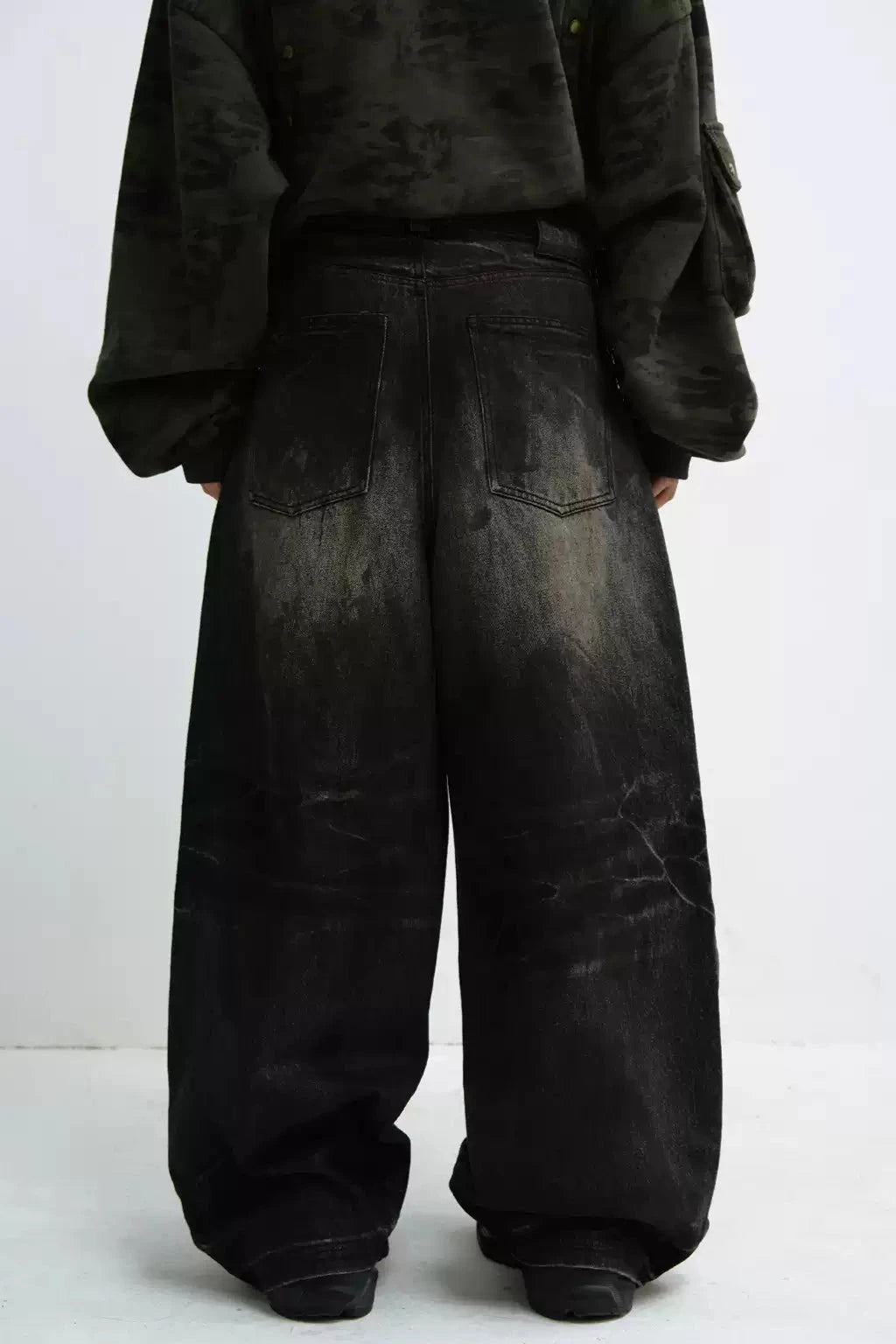 Vintage Black Distressed Wide-Leg Jeans