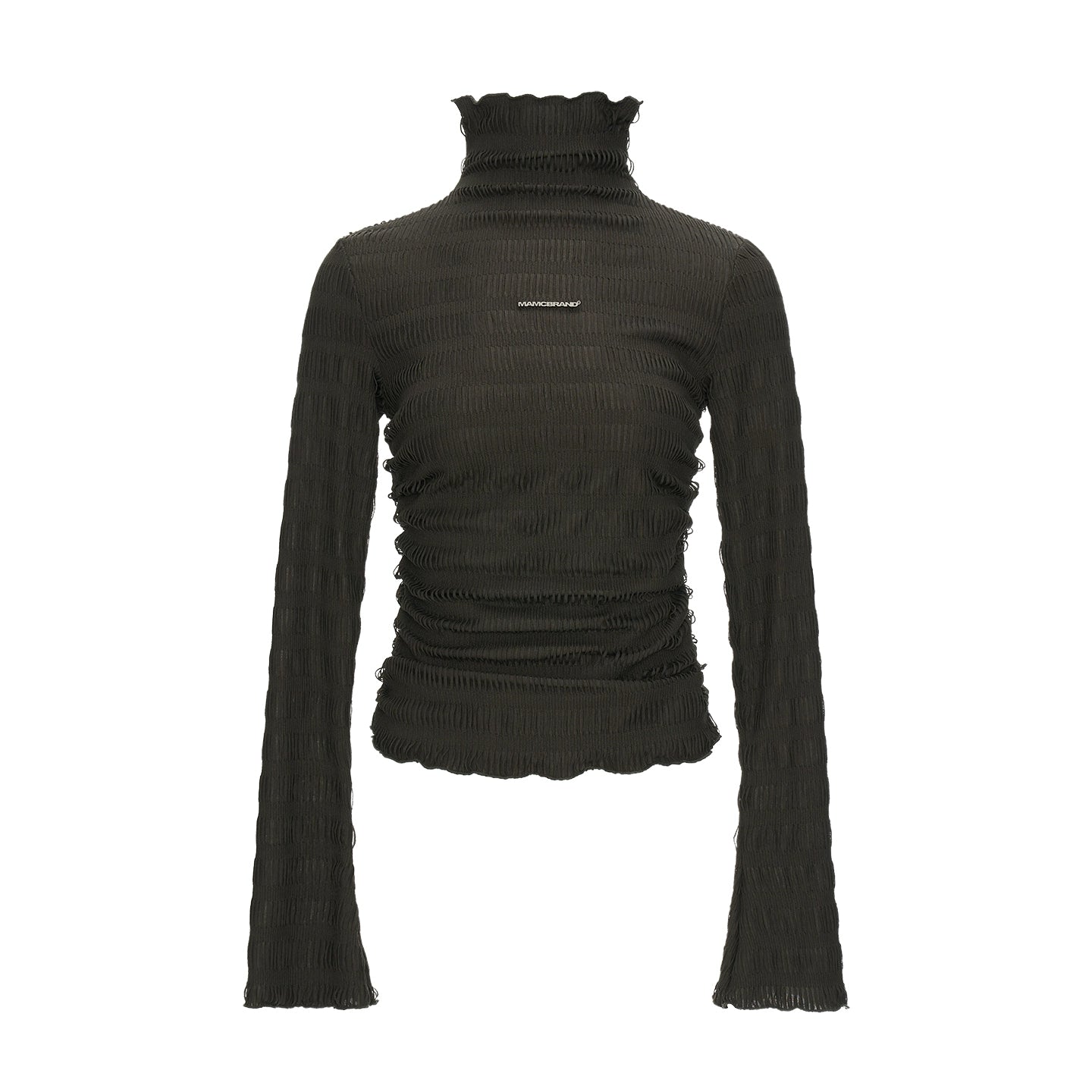 High-Neck Knitted Striped Slimming Shirt