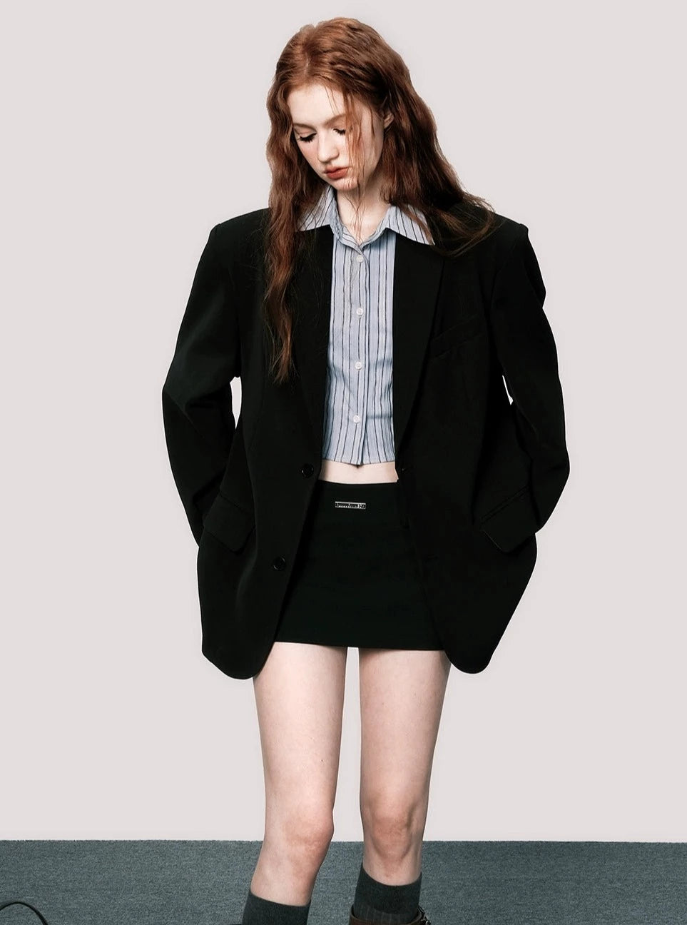 Shoulder padded blazer coat