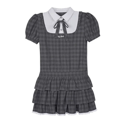 Gray Plaid Cake Dress Set