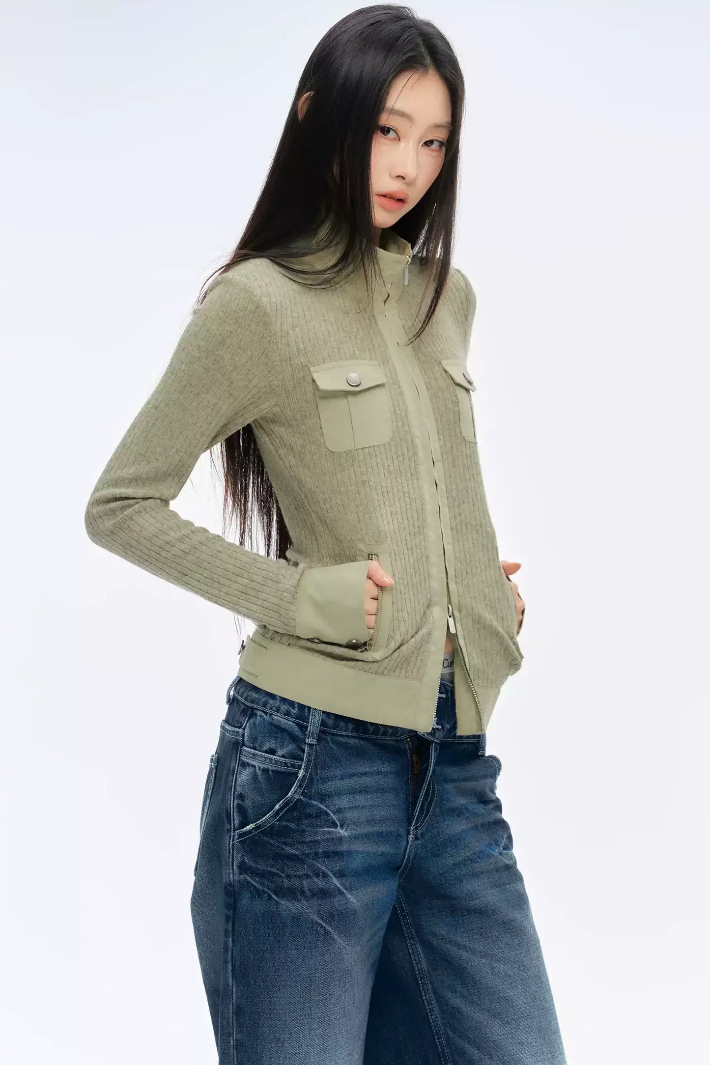 Fitted Design Patchwork Knit Cardigan