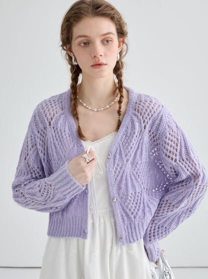 Hollow Jacquard Short Cardigan