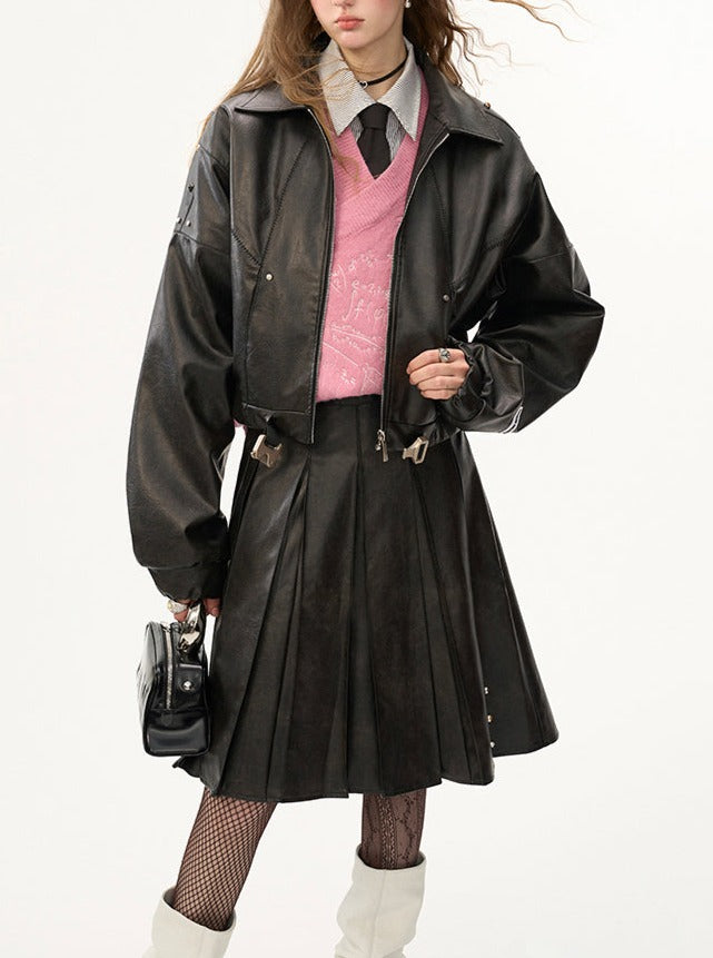 coat and pleated skirt Set-up