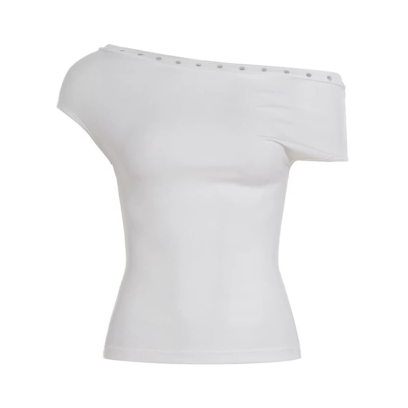 White Asymmetrical Rhinestone Top