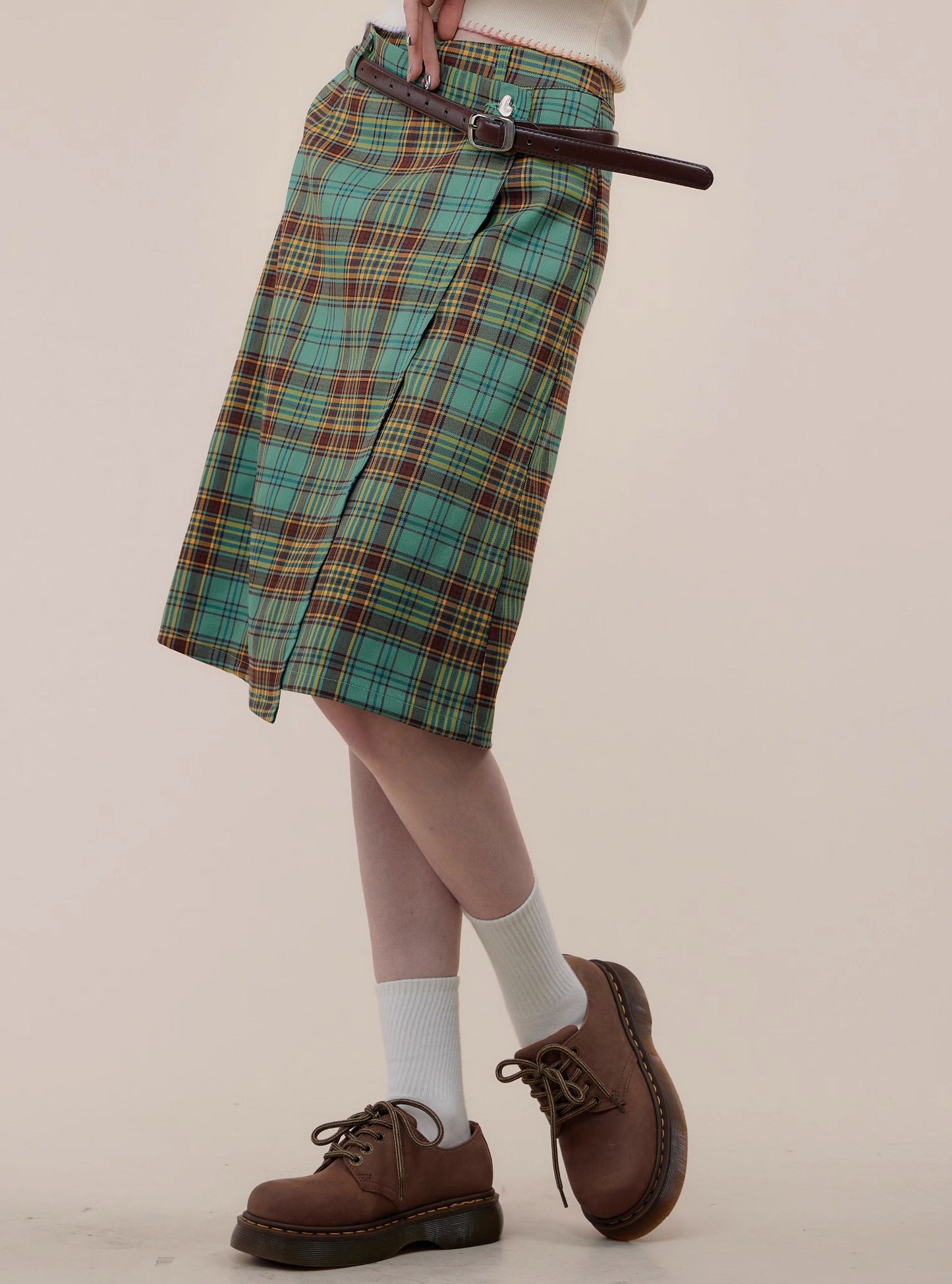 American retro hight waist plaid skirt