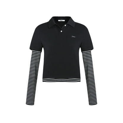 Retro Striped Polo Long-Sleeved Top