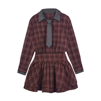 Versatile Red Plaid Spring Dress