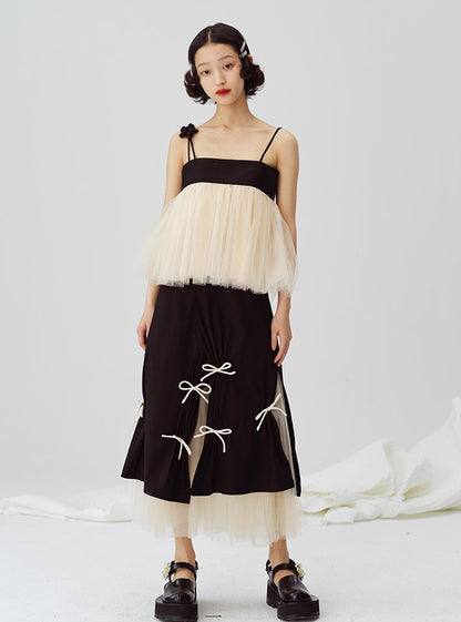 Contrasting bow tulle midi skirt