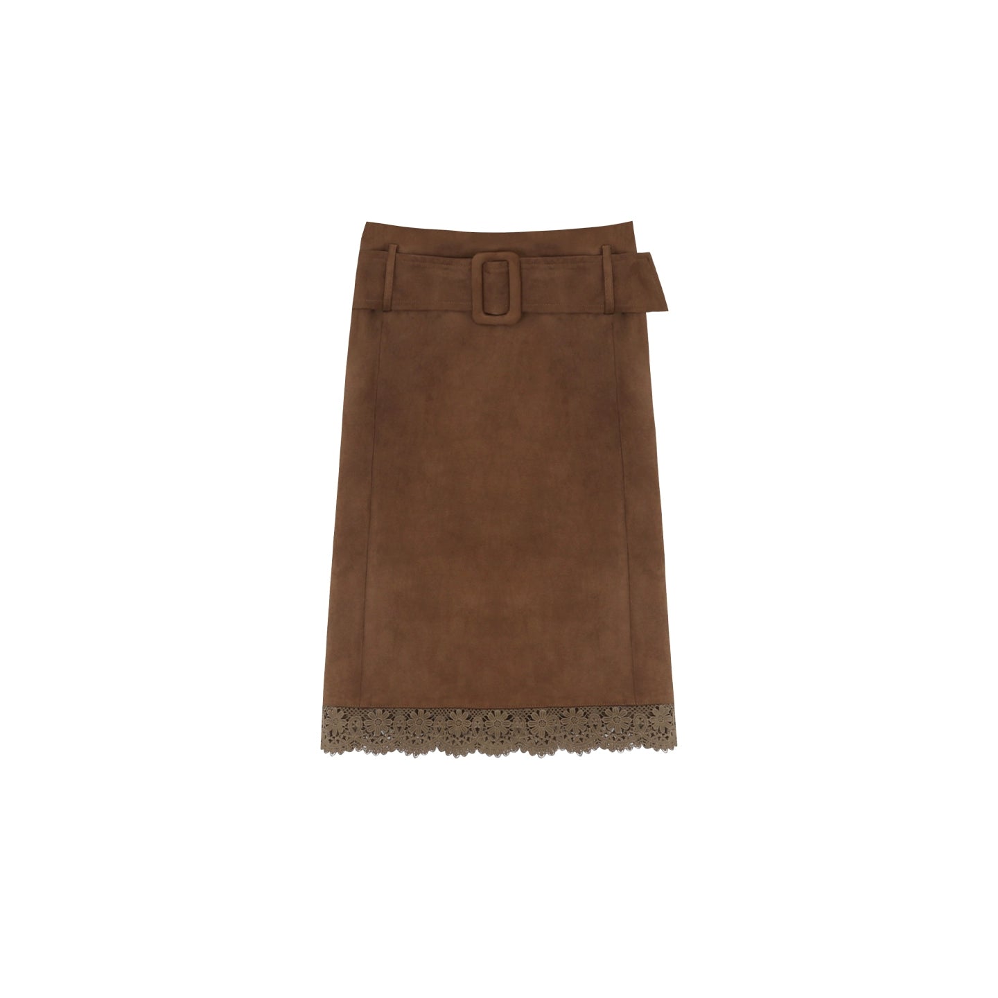 Retro Faux Suede Belted Skirt