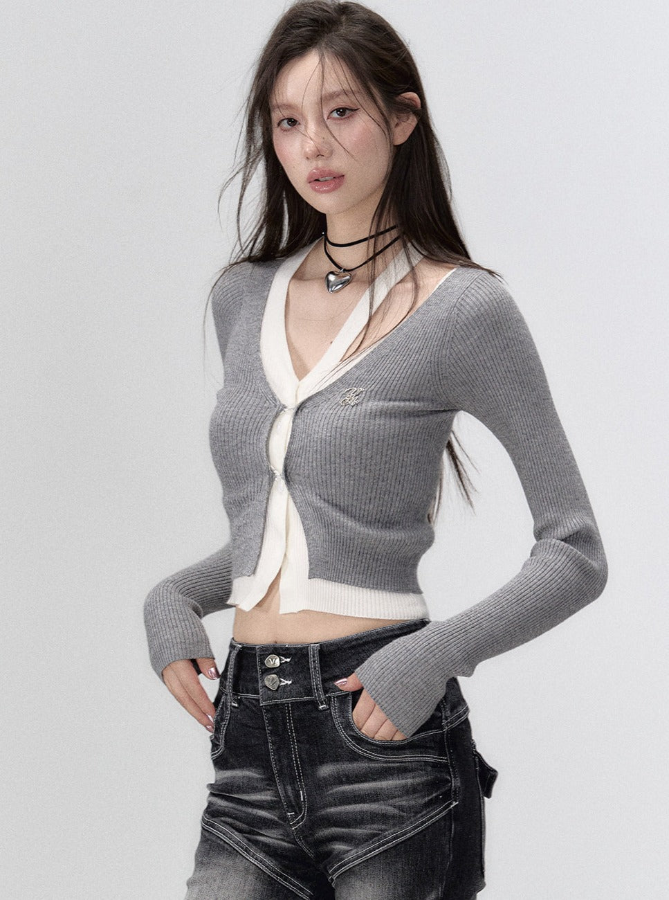 long and short fake two-piece knitwear top