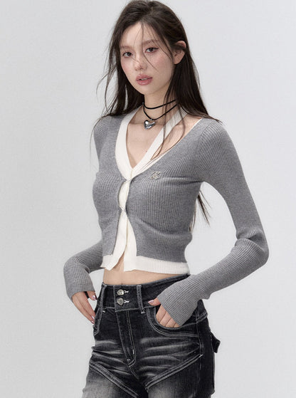 long and short fake two-piece knitwear top