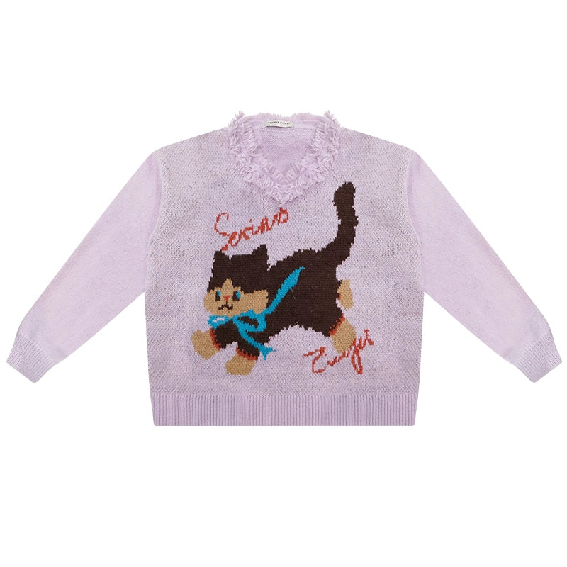 Purple Plush Lazy Cat Sweater